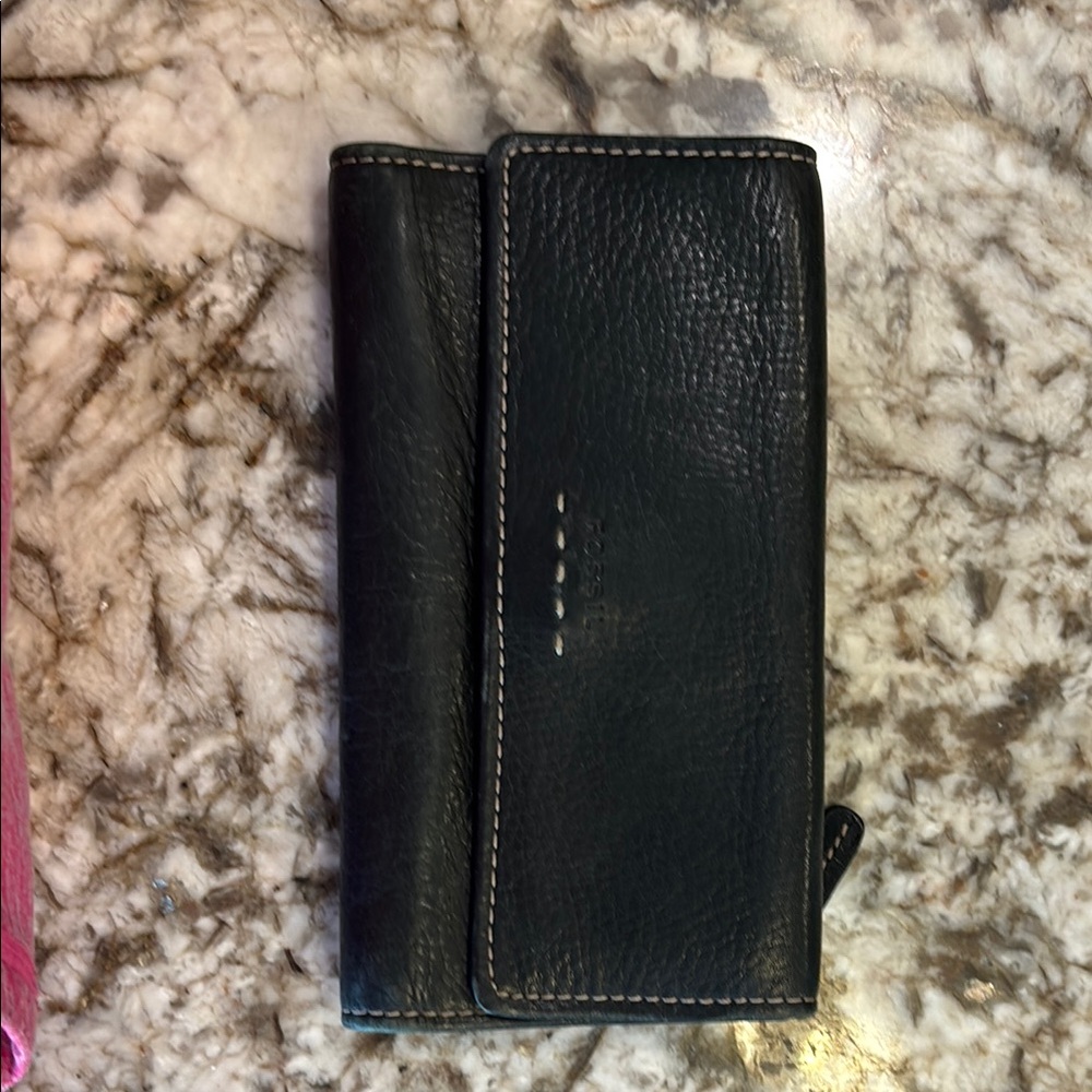 Fossil Black Bifold Wallet Textured Leather